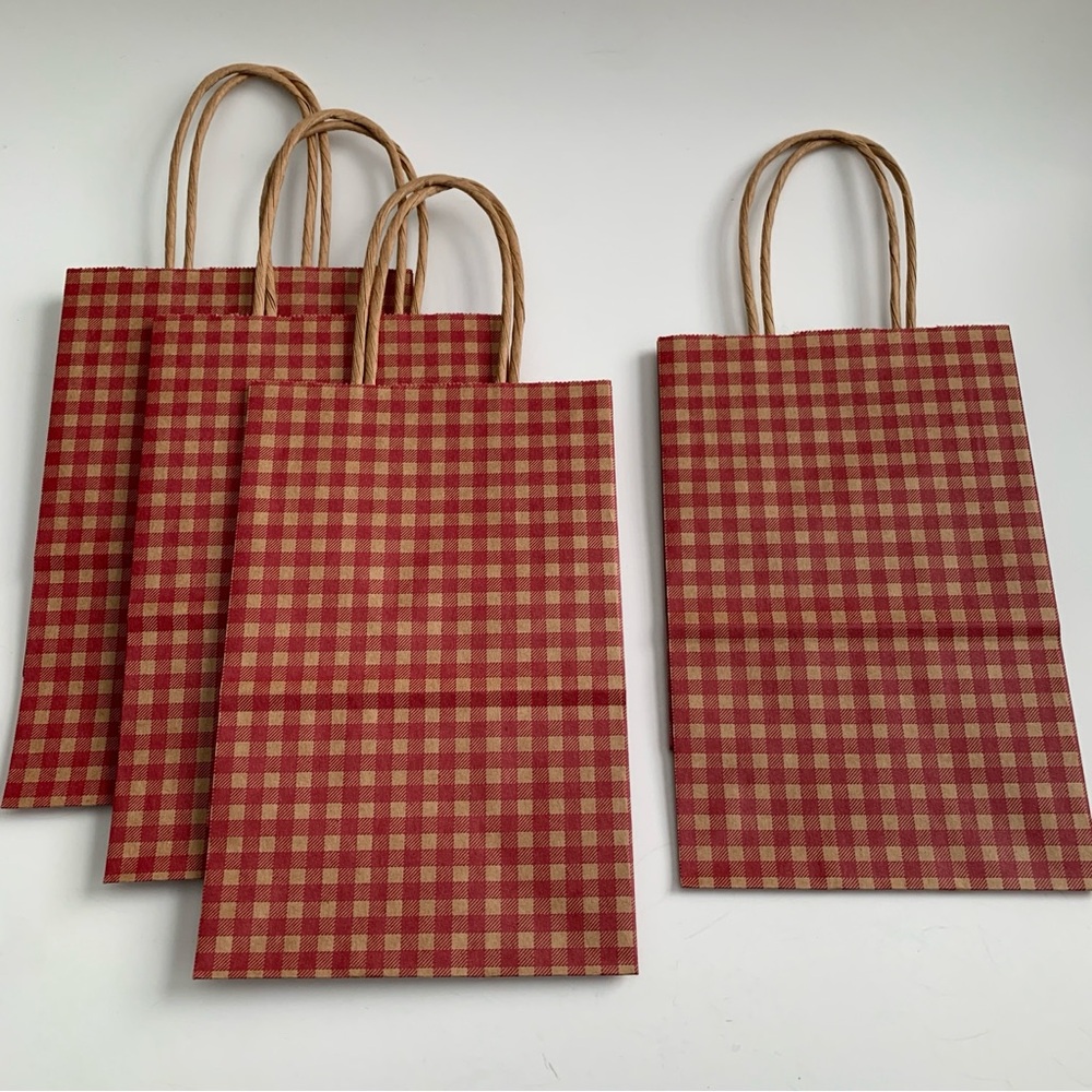 Red and Green Gingham Gift Bags with Festive Tissue Paper Bundle Farmhouse - Picture 4 of 17